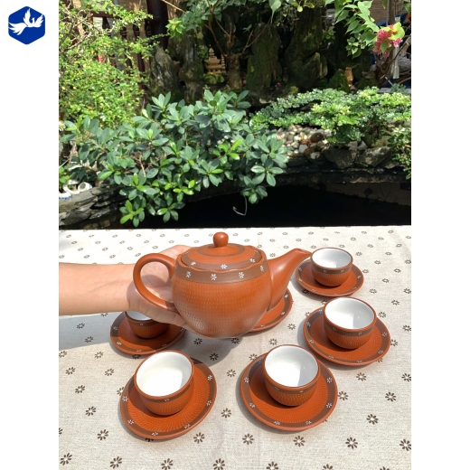 BỘ TÁCH TRÀ TỬ SA BÁT TRÀNG KHẮC 02 DUNG TÍCH 460 ML