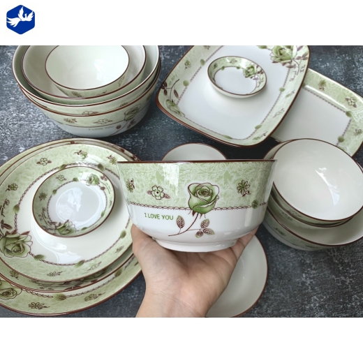 bộ bàn ăn 16 món - hoa văn 4d bông hồng xanh lục đẹp - 4d110