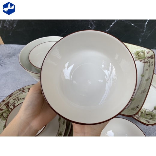 bộ bàn ăn 10 món - hoa văn 4d bông hồng xanh lục đẹp - 4d110