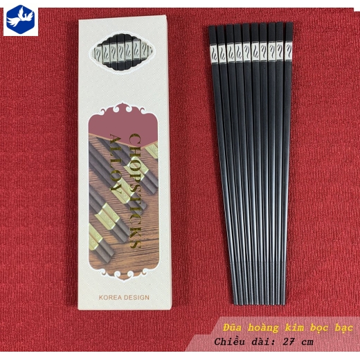 Bộ 10 Đôi Đũa Hoàng Kim Bọc Bạc Chất Liệu Hợp Kim Cao Cấp