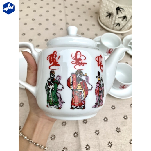 Bộ Tách Trà Sứ Trắng Họa Tiết Phúc Lộc Thọ Độc Đáo