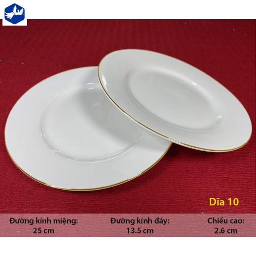 Đĩa 10 Cạn Trắng Chỉ Vàng Sứ Minh Châu
