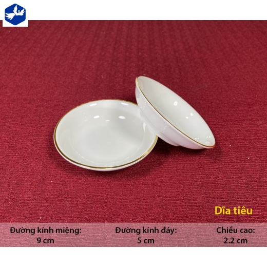 Đĩa Muối Tiêu Trắng Chỉ Vàng Sứ Minh Châu