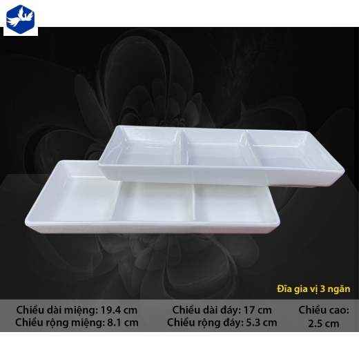 Đĩa Gia Vị 3 Ngăn Trắng Sứ TP Cao Cấp