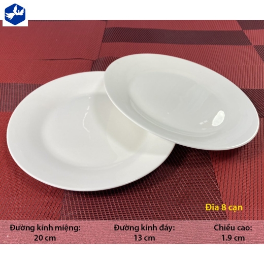 Đĩa sứ cạn 8 inch men trắng cao cấp bền đẹp - TP trắng