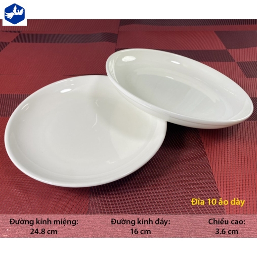 Đĩa 10 Ảo Dày Trắng Sứ TP Cao Cấp