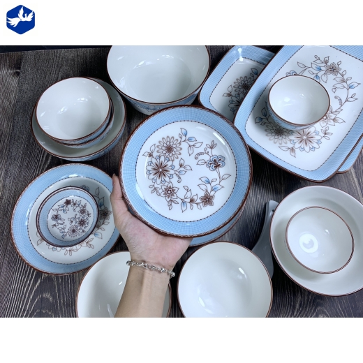bộ bàn ăn 10 món - hoa văn 4d hoa nâu cách điệu độc lạ - 4d107