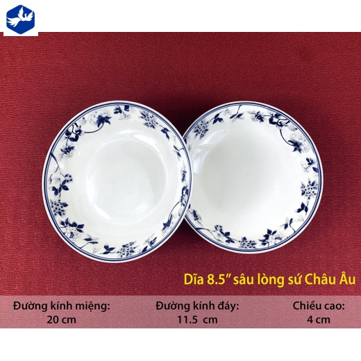 Đĩa 8.5 Sâu Lòng Sứ Châu Âu Cao Cấp Mã 205