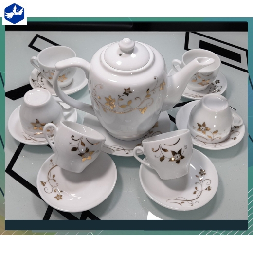 BỘ TÁCH TRÀ CAO HOA KIM DÂY CHỈ VÀNG CAO CẤP