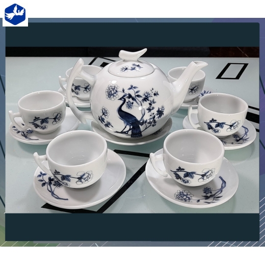 Bộ Tách Trà Bưởi Cành Họa Tiết Công Xanh Cao Cấp Dung Tích 550ml