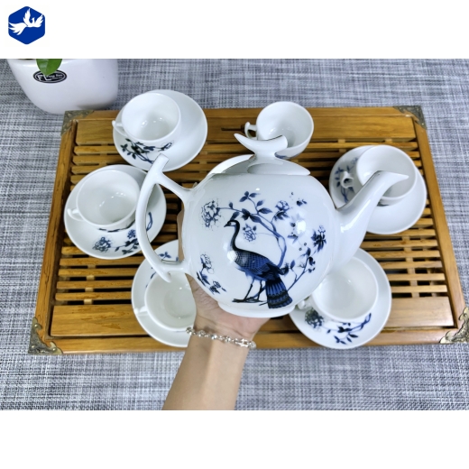 Bộ Tách Trà Bưởi Cành Họa Tiết Công Xanh Cao Cấp Dung Tích 550ml