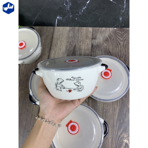 Thố Sứ Trắng In Họa Tiết Kiểu Hàn Quốc 