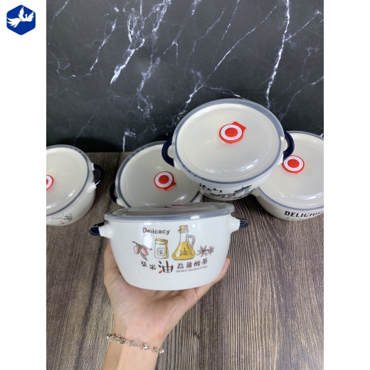 Thố Sứ Trắng In Họa Tiết Kiểu Hàn Quốc 