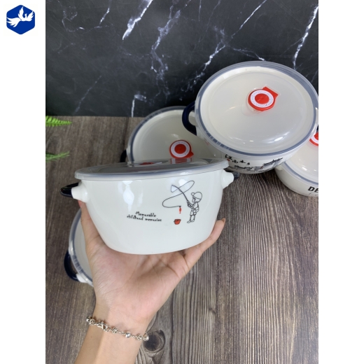 Thố Sứ Trắng In Họa Tiết Kiểu Hàn Quốc 