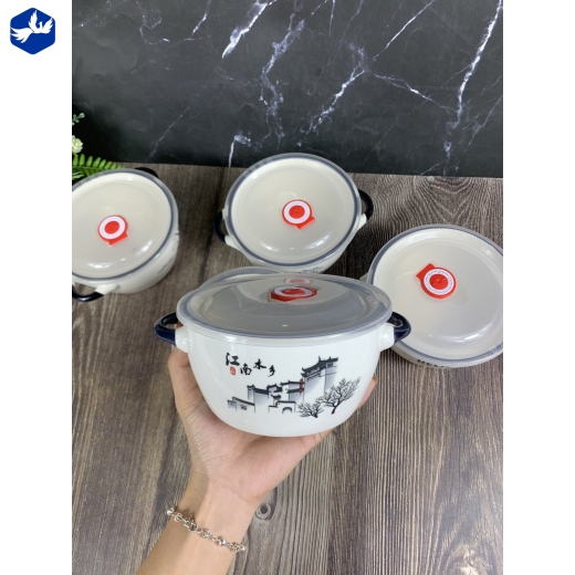 Thố Sứ Trắng In Họa Tiết Kiểu Hàn Quốc 