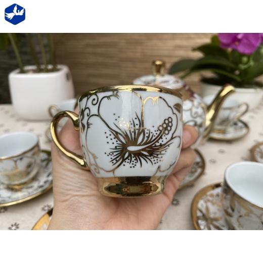 bộ tách trà hoa văn nhủ vàng ánh kim đẹp, độc đáo / 6005