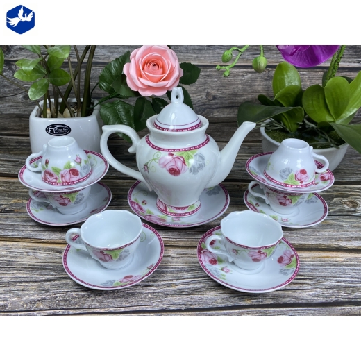 bộ tách trà như ý hoa văn hoa hồng viềng miệng đẹp / 351