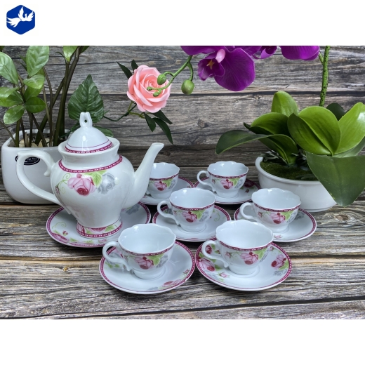 bộ tách trà như ý hoa văn hoa hồng viềng miệng đẹp / 351