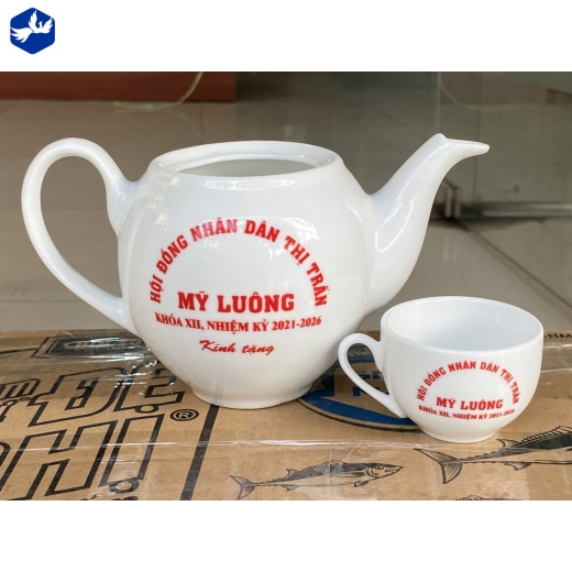 Bộ tách Trà Bầu men trắng In Logo đẹp, rõ nét, không phai màu, bền lâu